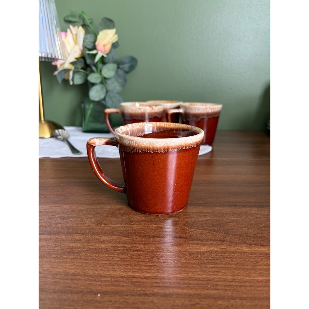 Vintage McCoy Brown Drip Coffee Mugs Set of 4 USA Stoneware 1970s
